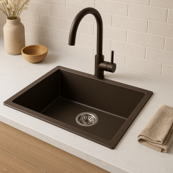 GraniteMy Universal graniittinen kahvila-allas 50x40 cm pinta-asennus, alaasennus ja tasoasennus ruostumattomasta teräksestä valmistetulla tulppalla 1208967227